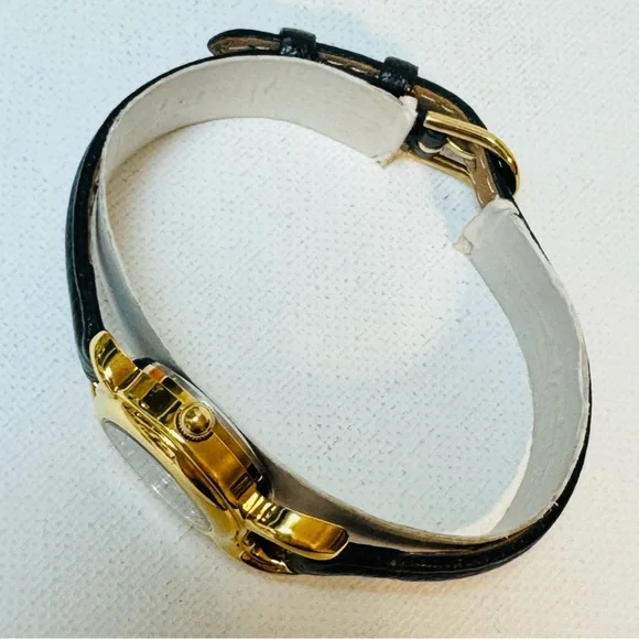 Avon Diamond Small Face Women's Watch Gold Black Dial Leather 2007 F313928-1/P - Picture 4 of 14